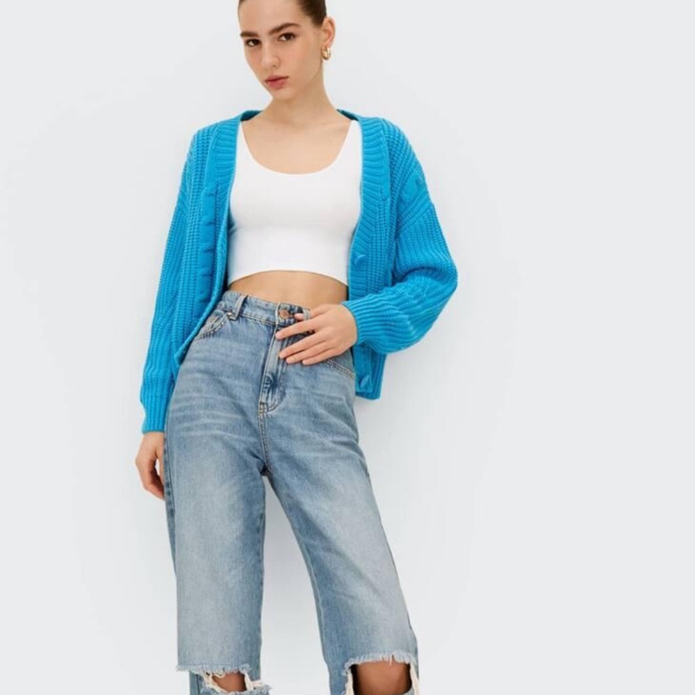 Stradivarius Cable knit cardigan Turquoise